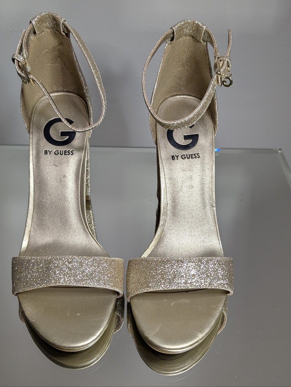 G by GUESS Gold Glitter Ankle-Strap Sandals for Women